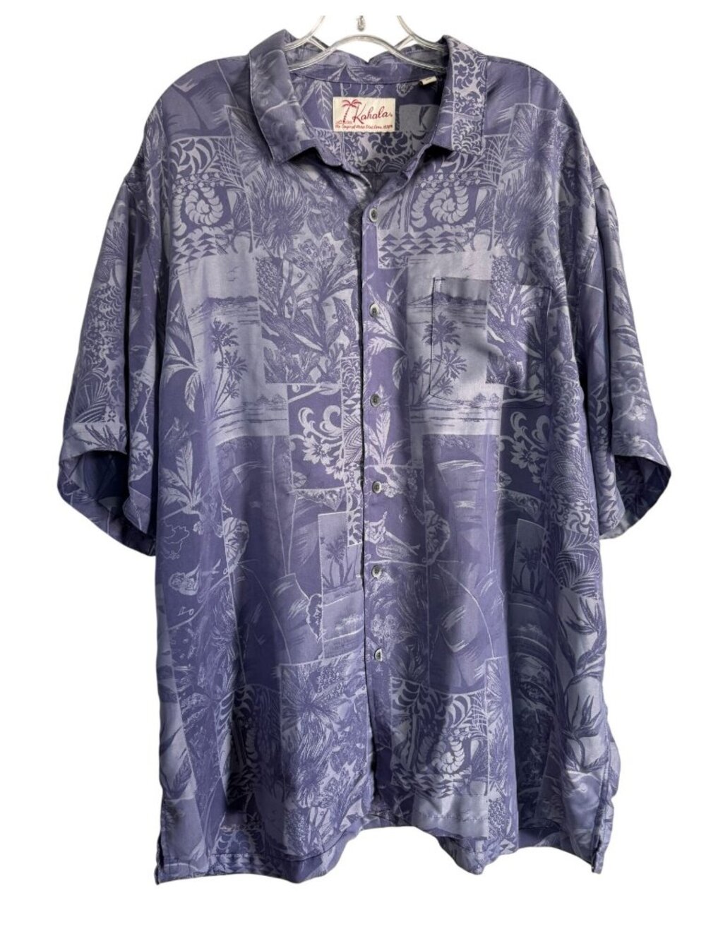 Kahala Hawaiian Shirt Tropical Purple Floral Short Sleeved Button Front Mens 2XL